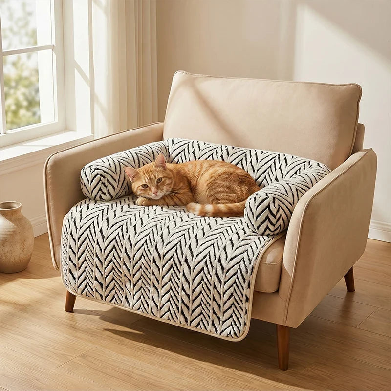 Colchoneta para cama de mascotas con cojines laterales, suave y mullida, protectora antideslizante para sofá cama de perros y gatos, cojín para dormir para mascotas pequeñas y medianas.
