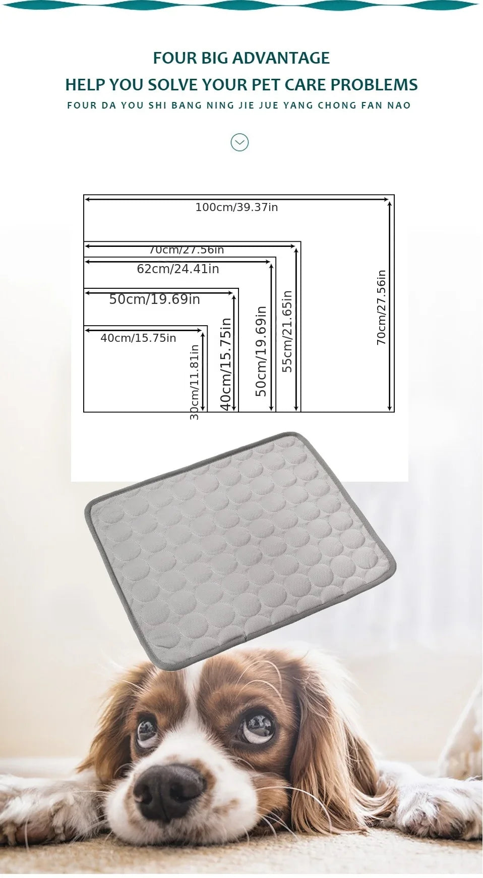 Alfombrilla de gel refrescante extragrande para perros y gatos. Almohadilla refrescante reutilizable para el verano.