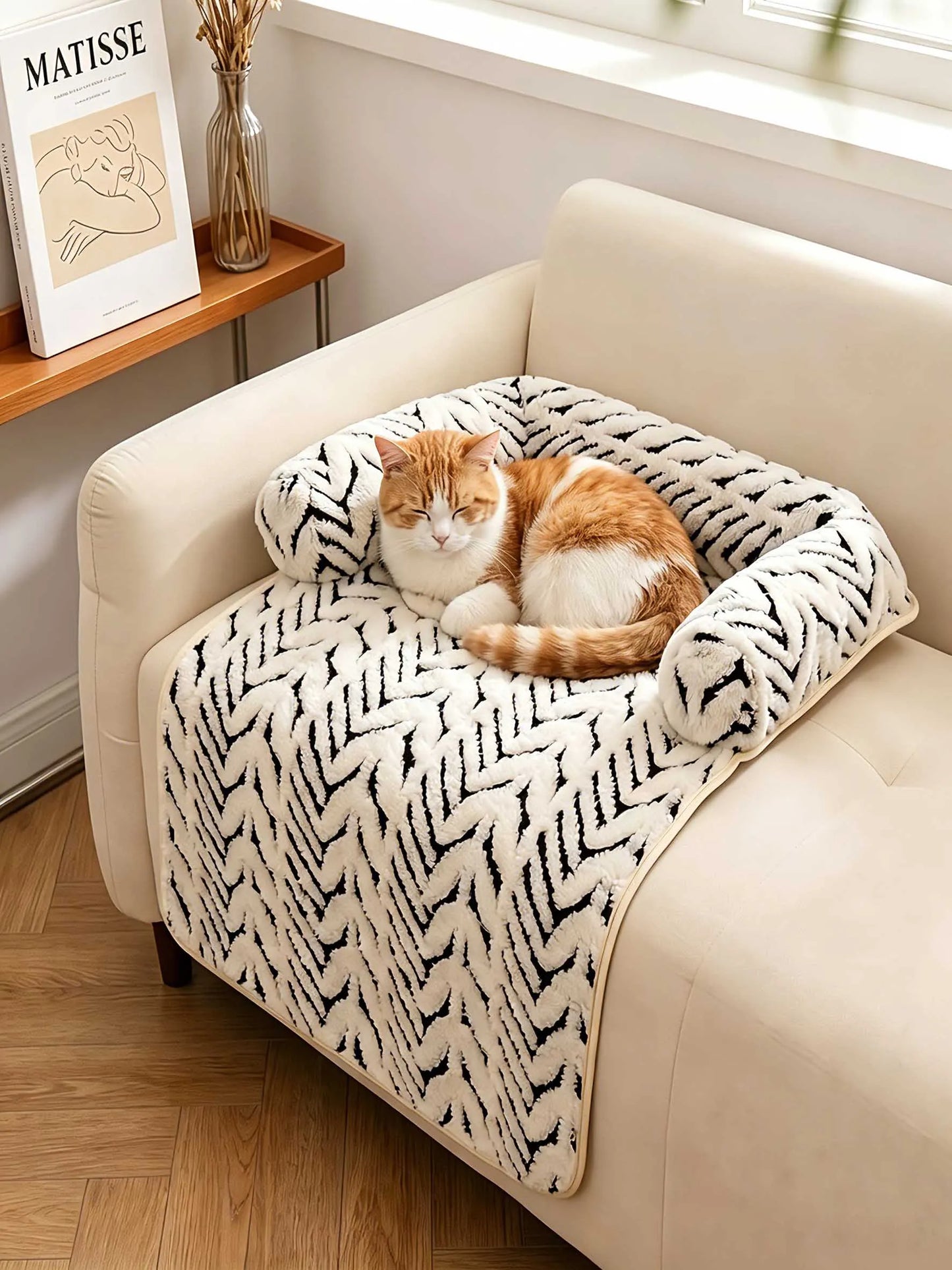 Colchoneta para cama de mascotas con cojines laterales, suave y mullida, protectora antideslizante para sofá cama de perros y gatos, cojín para dormir para mascotas pequeñas y medianas.