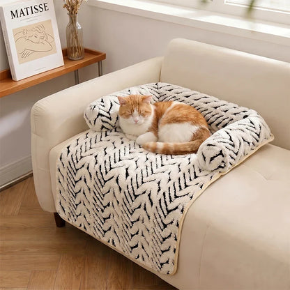 Colchoneta para cama de mascotas con cojines laterales, suave y mullida, protectora antideslizante para sofá cama de perros y gatos, cojín para dormir para mascotas pequeñas y medianas.