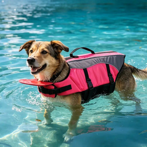 Chaleco salvavidas flotante desmontable y ajustable para perros, ideal para paseos en bote, razas pequeñas y grandes, y para acampar al aire libre.