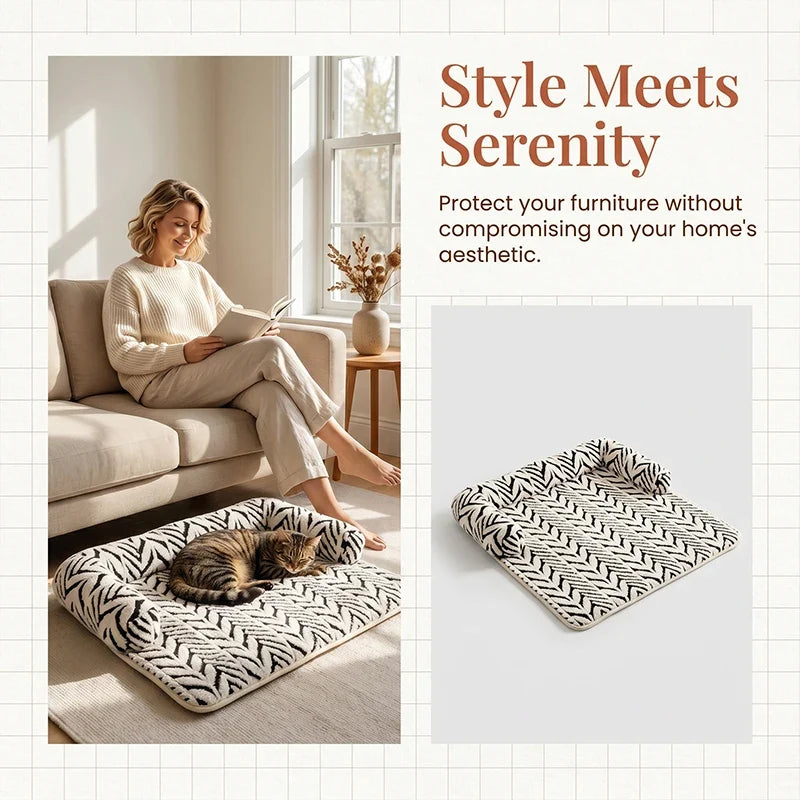 Colchoneta para cama de mascotas con cojines laterales, suave y mullida, protectora antideslizante para sofá cama de perros y gatos, cojín para dormir para mascotas pequeñas y medianas.