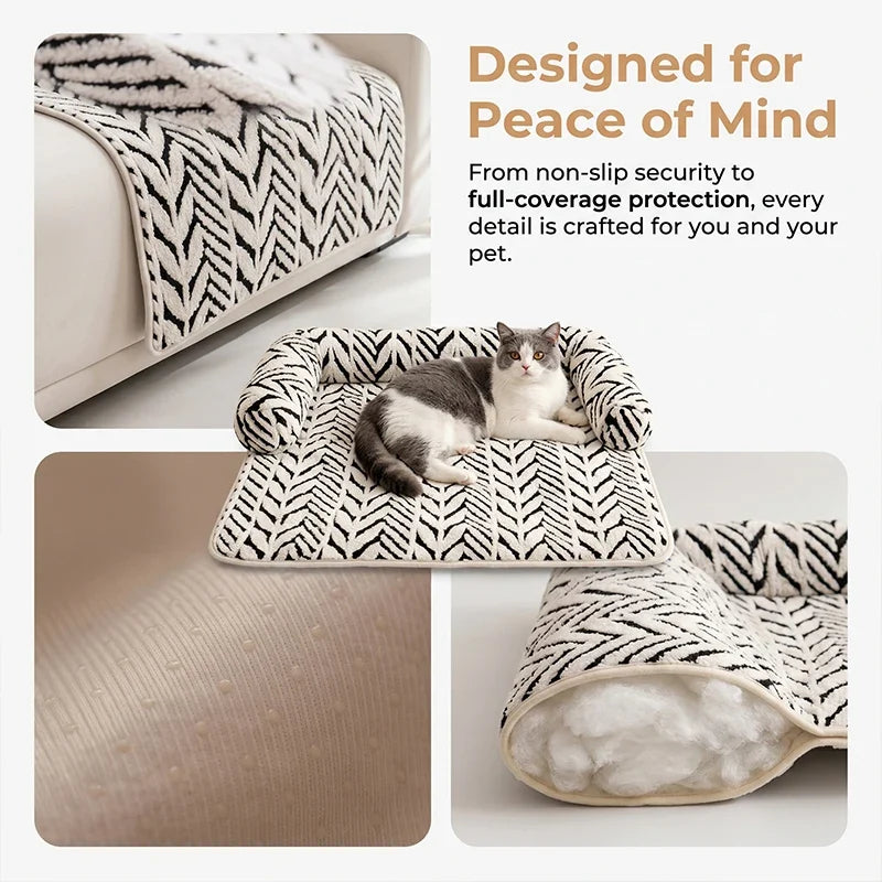 Colchoneta para cama de mascotas con cojines laterales, suave y mullida, protectora antideslizante para sofá cama de perros y gatos, cojín para dormir para mascotas pequeñas y medianas.
