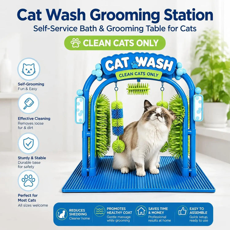 PurrClean™ 🐱🛁 — Estación de lavado para gatos de fácil uso y autoaseo