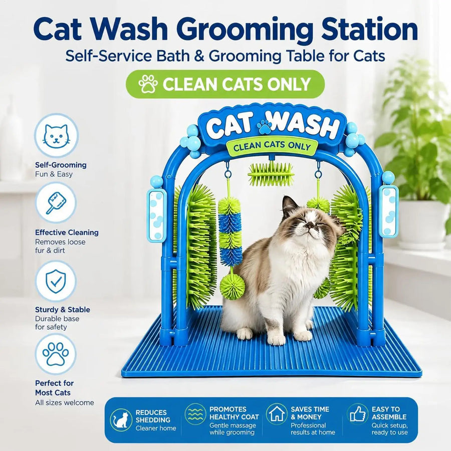 PurrClean™ 🐱🛁 — Estación de lavado para gatos de fácil uso y autoaseo