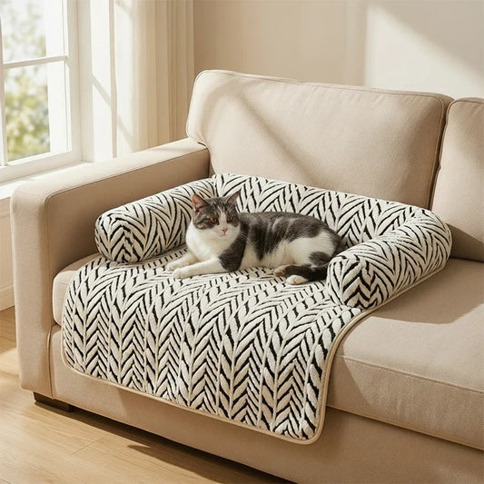 Colchoneta para cama de mascotas con cojines laterales, suave y mullida, protectora antideslizante para sofá cama de perros y gatos, cojín para dormir para mascotas pequeñas y medianas.