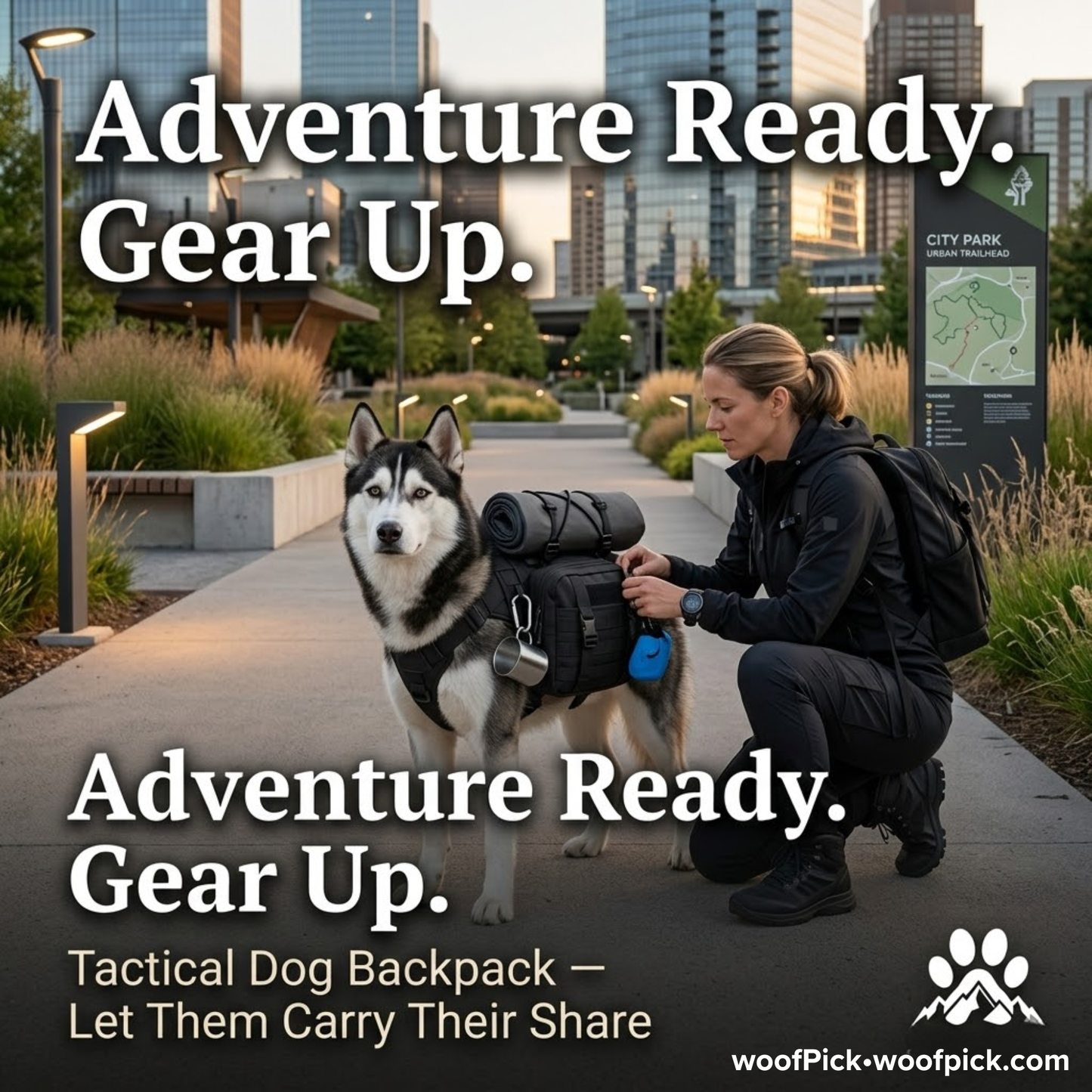 Mochila táctica para perros WoofPick: deja que tu compañero de aventuras lleve su parte.