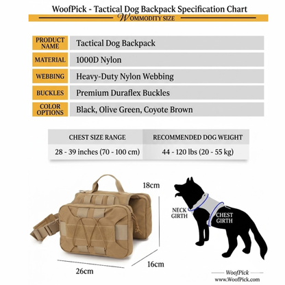 Mochila táctica para perros WoofPick: deja que tu compañero de aventuras lleve su parte.